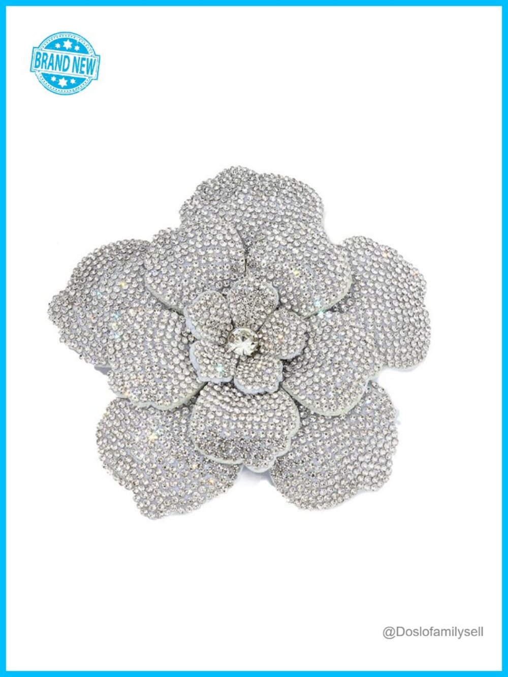 Rhinestone Camellia Flower Brooch Pin Hair Clip